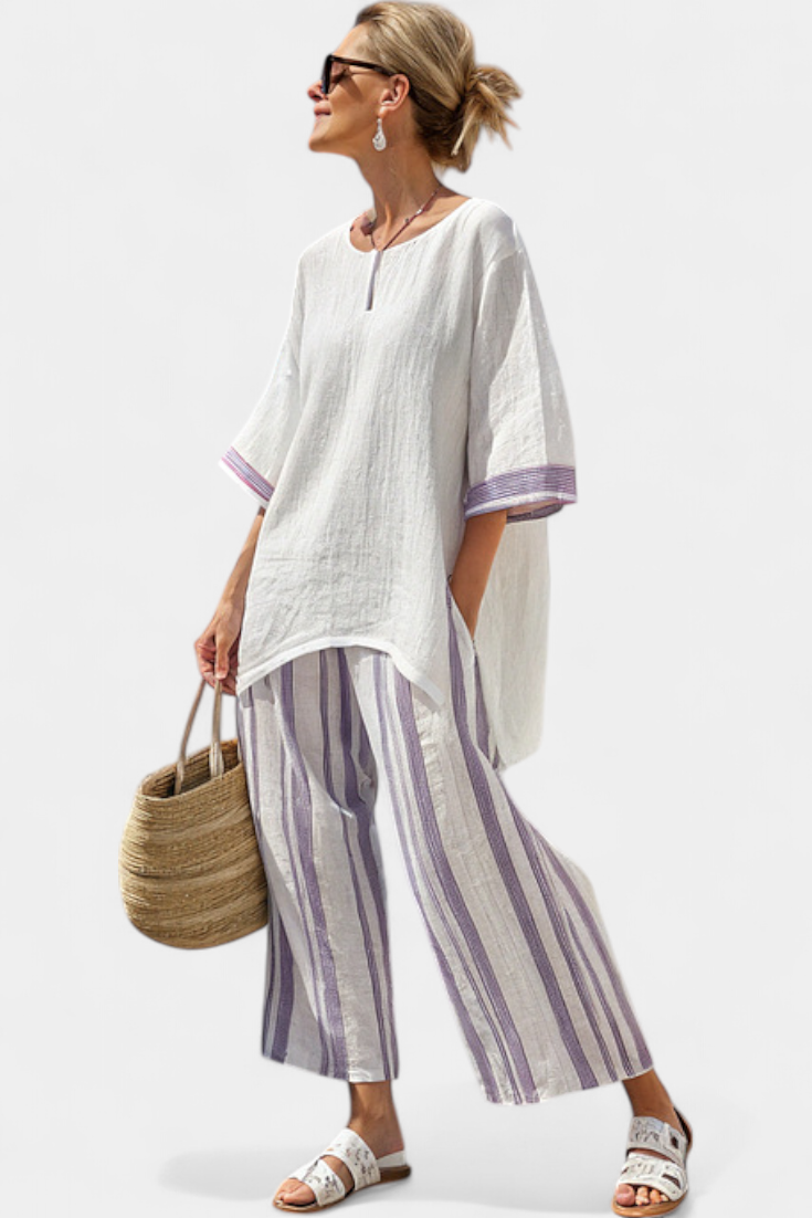 Soft Relaxed Top & Breathable Stripe Pants