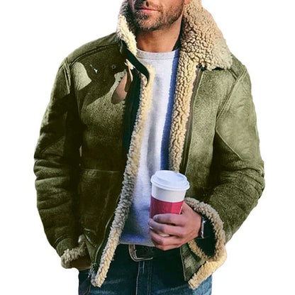 Men's Real Leather Sheepskin Coat with Thick Fleece Lining
