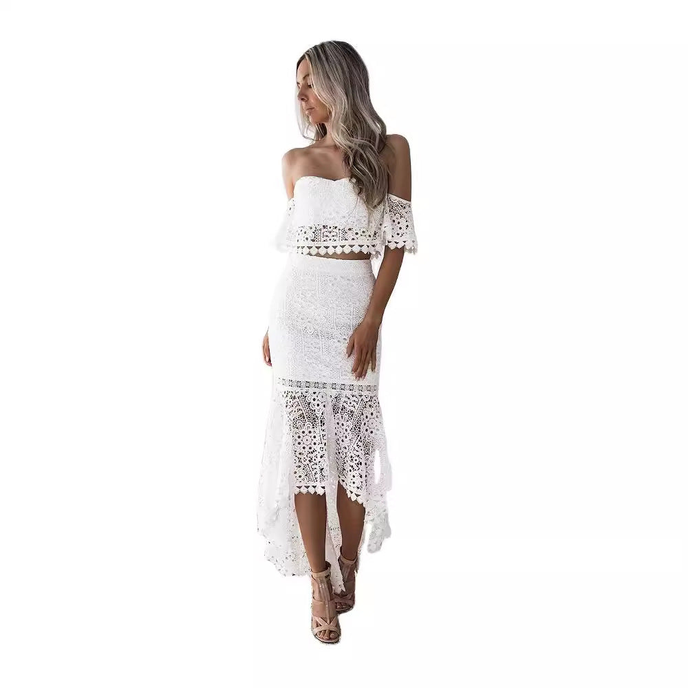 Ladies Off The Shoulder Lace Top and Pencil Skirt Set