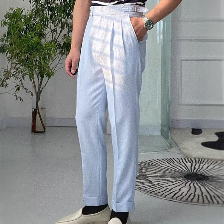 Classic High Waisted Mens Straight Leg Trousers - Nocini