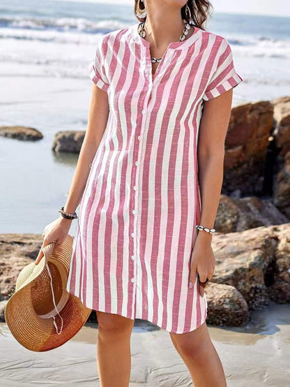 Casual Striped V Neck Knee Length Dress
