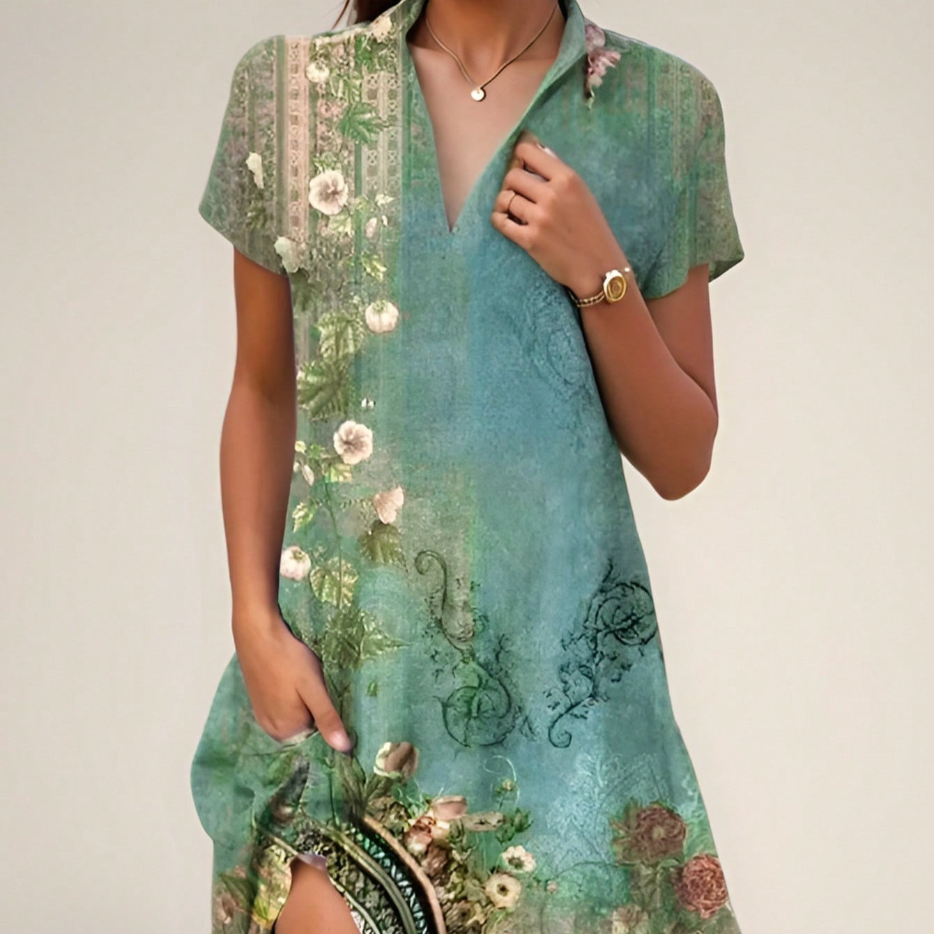 Women's Loose Fit Maxi Dress with Floral Print - Nocini