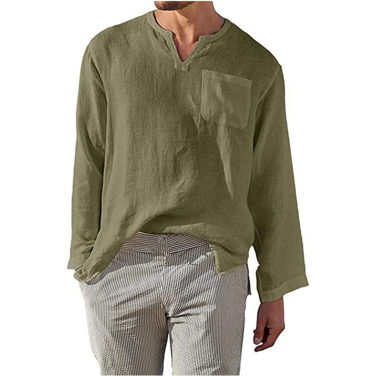 Casual Mens Linen Shirt with Long Sleeves