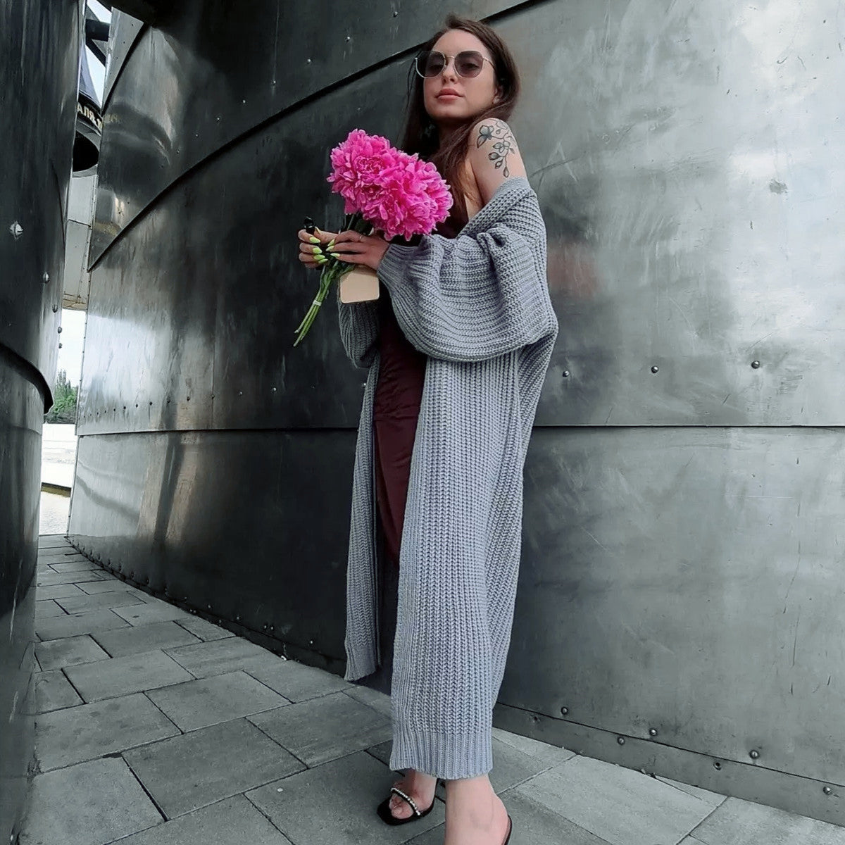 Cozy Wool Open Front Long Sleeve Cardigan - Nocini