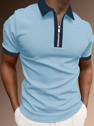 Men's Slim Fit Polo Shirt with Zip and Moisture Wicking Fabric