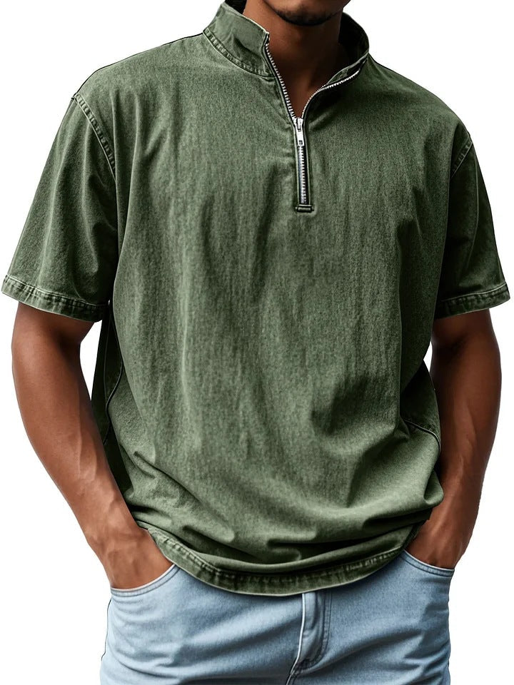 Men's Slim Fit Short Sleeve Zip Shirt