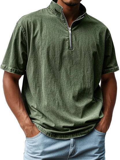 Men's Slim Fit Short Sleeve Zip Shirt