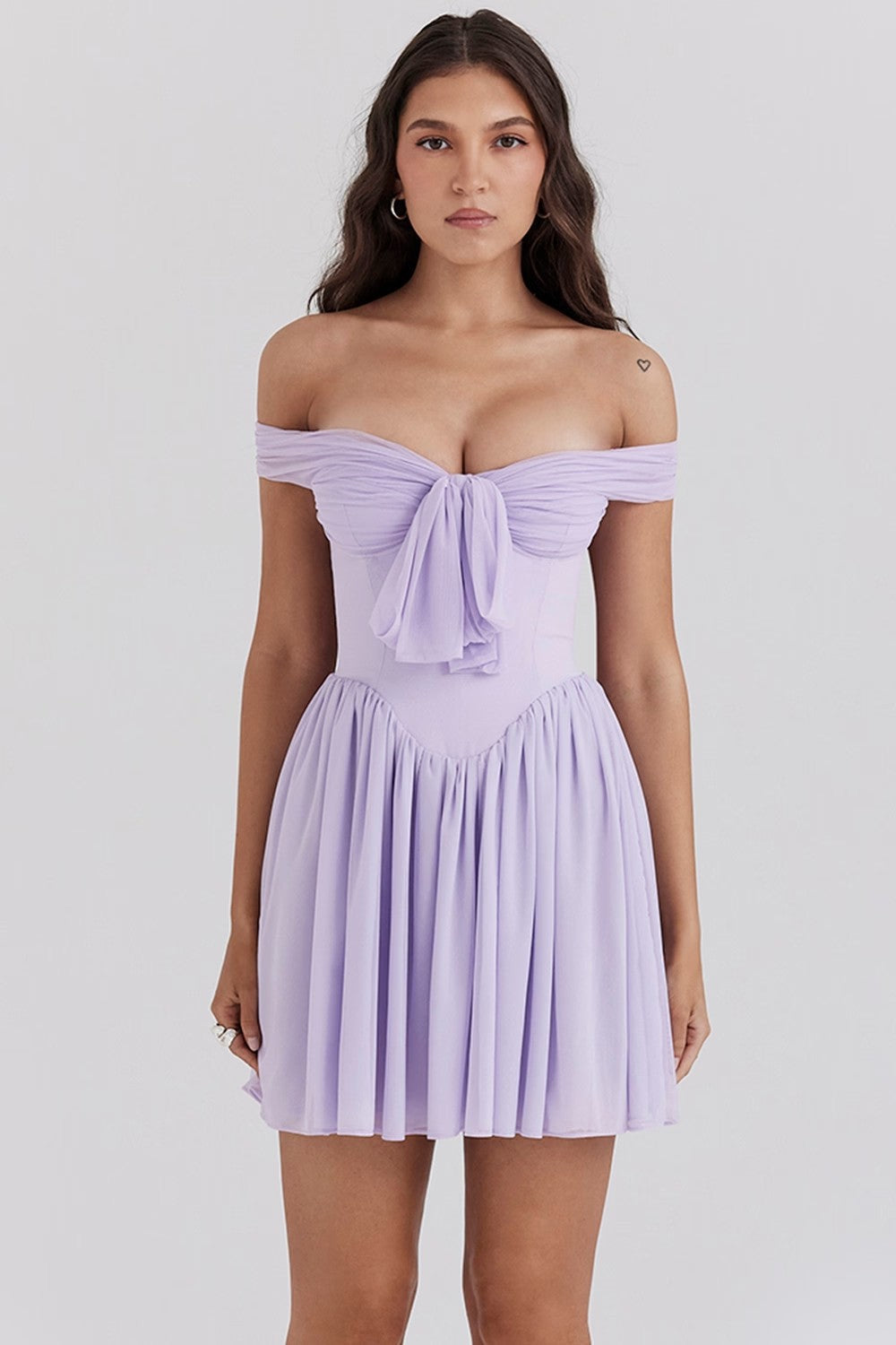 Chic Off Shoulder Mini Dress with Bow Detail
