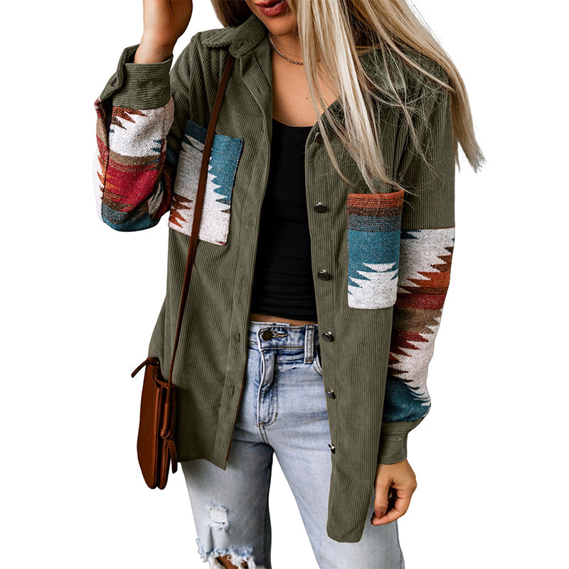 Casual Corduroy Aztec Cardigan Jacket for Women