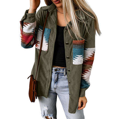Casual Corduroy Aztec Cardigan Jacket for Women