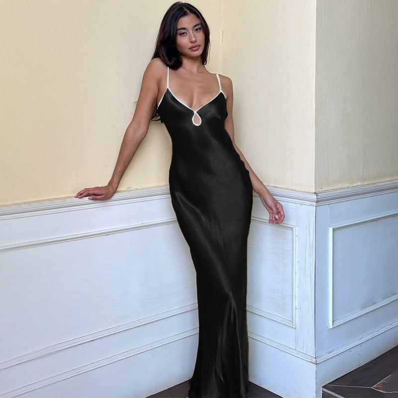 Elegant Satin Spaghetti Strap Evening Gown