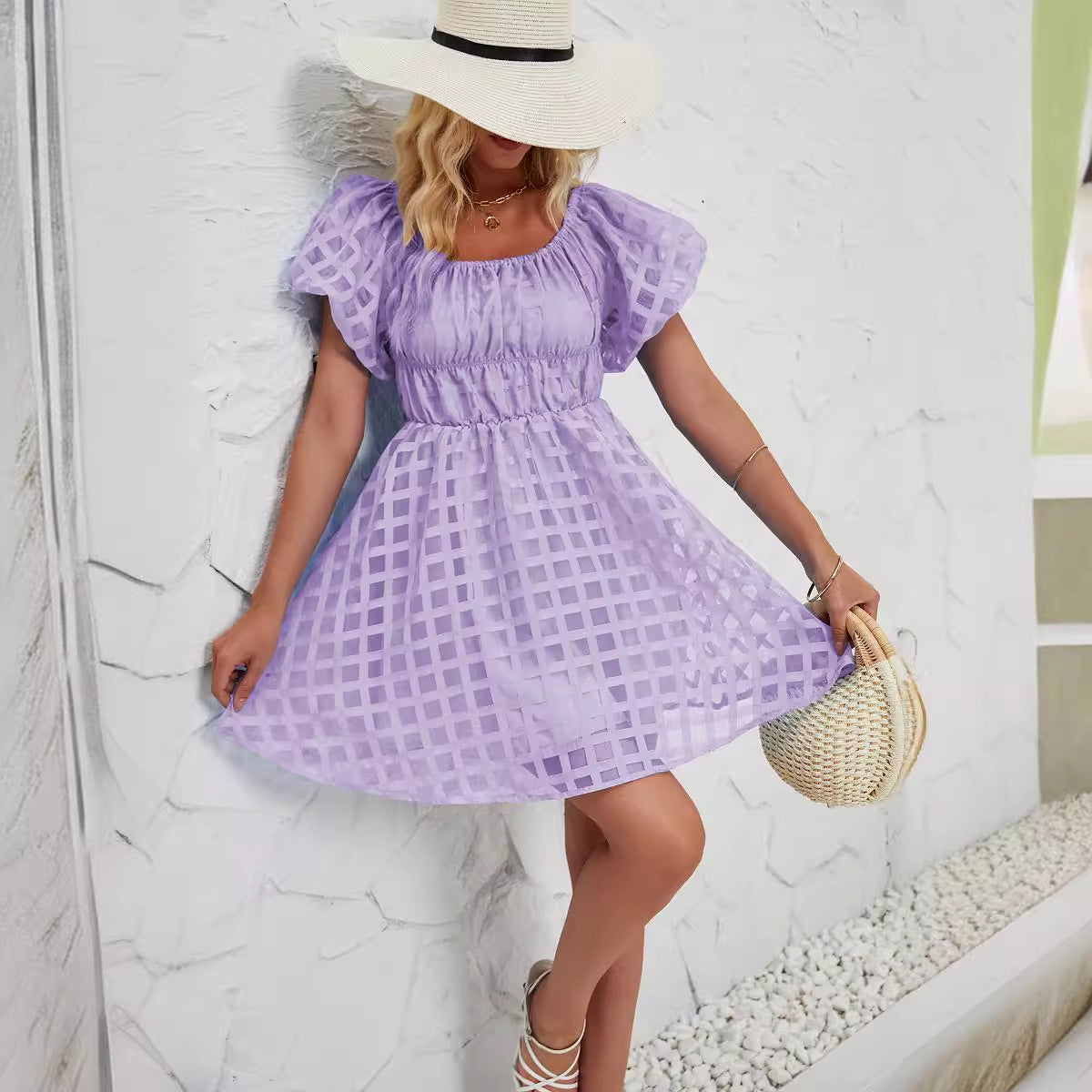 Casual Check Mini Dress for Women - Nocini