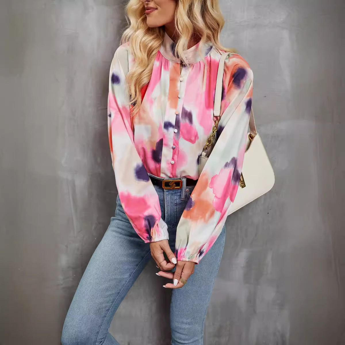 Loose Fit Women's Blouse with Soft Pastel Print - Nocini