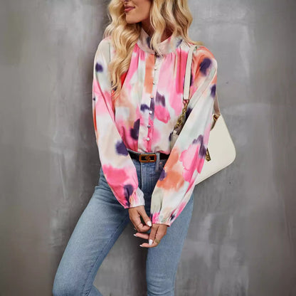 Loose Fit Women's Blouse with Soft Pastel Print - Nocini