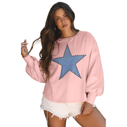 Casual Star Print Women's Sweatshirt with Loose Fit