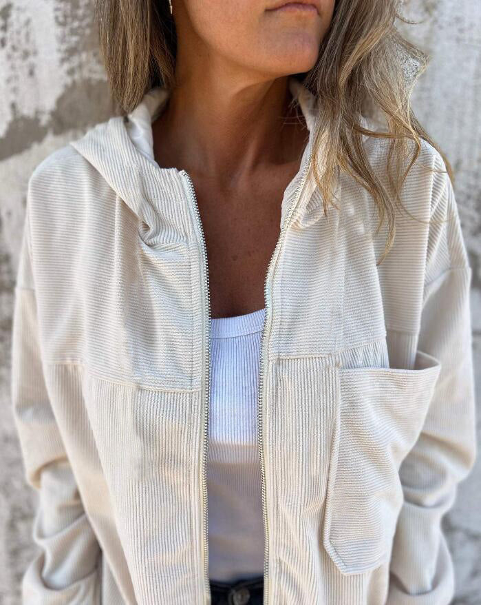 Relaxed Fit Women's Corduroy Hoodie Jacket