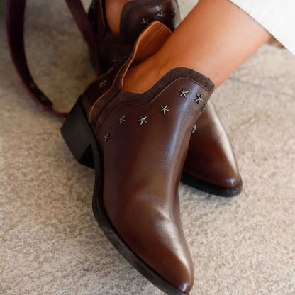 Embroidered Cowboy Ankle Boots - Olytrend