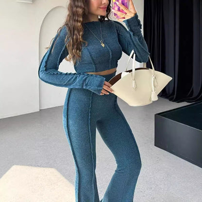 Women's Fit Knit Top and High Waist Trousers