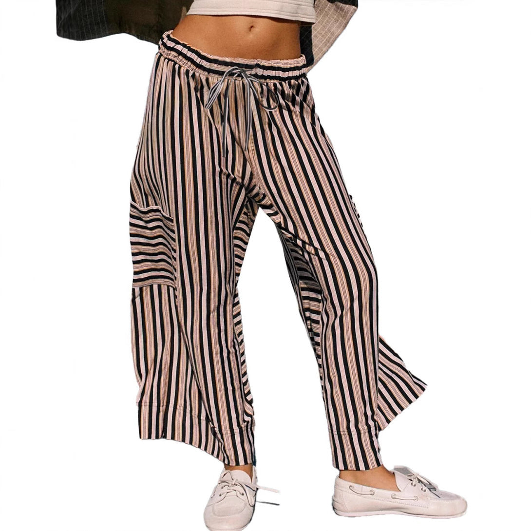Comfy Wide Leg Women's Pants with Stripes
