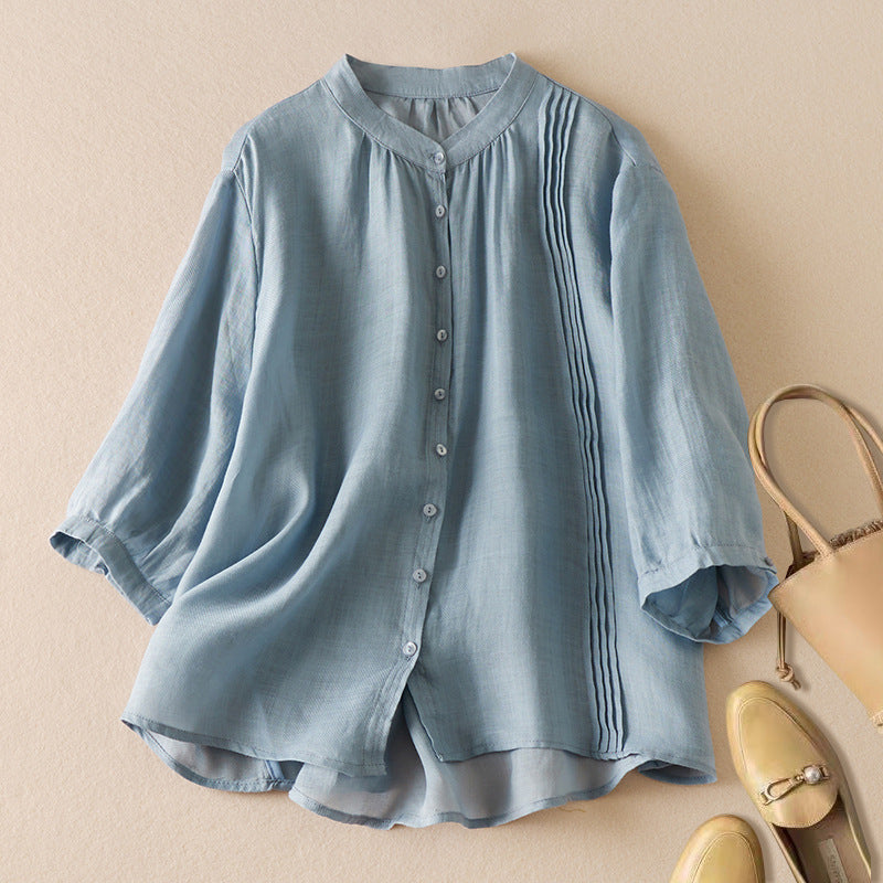 Casual Loose Fit Women's Blouse with Pleats - Nocini