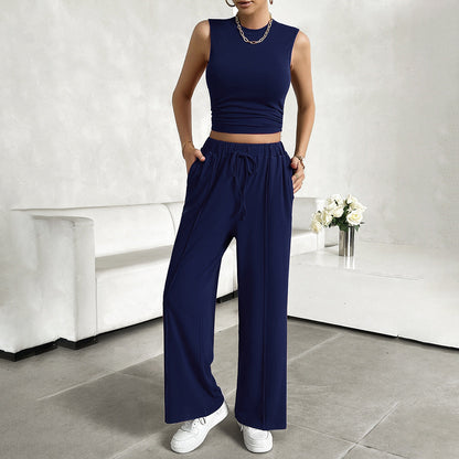 Women's Summer Crop Top and Loose Fit Pants Set