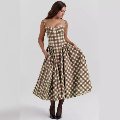 Women's Long Maxi Dress with Pockets and Classic Print - Nocini