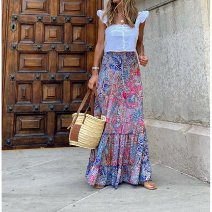 Long Flowy Women's Maxi Skirt with Floral Print
