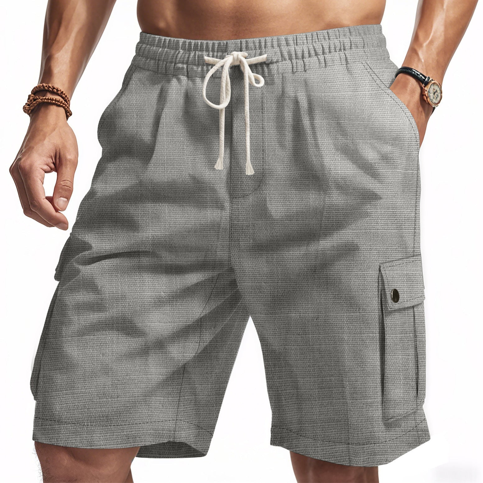 Comfortable Mens Linen Cargo Shorts with Elastic Waist - Nocini