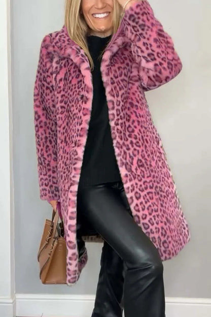 Plush Faux Fur Leopard Coat for Women