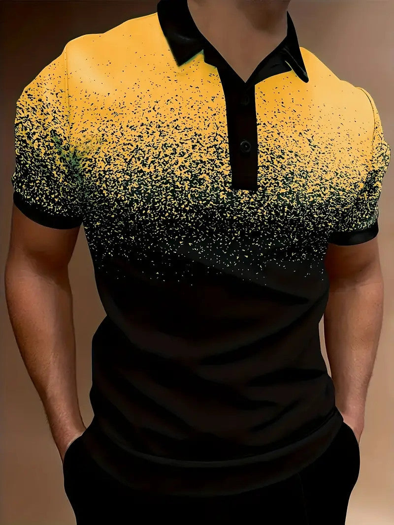Slim Fit Mens Polo Shirt Gradient Print Lightweight