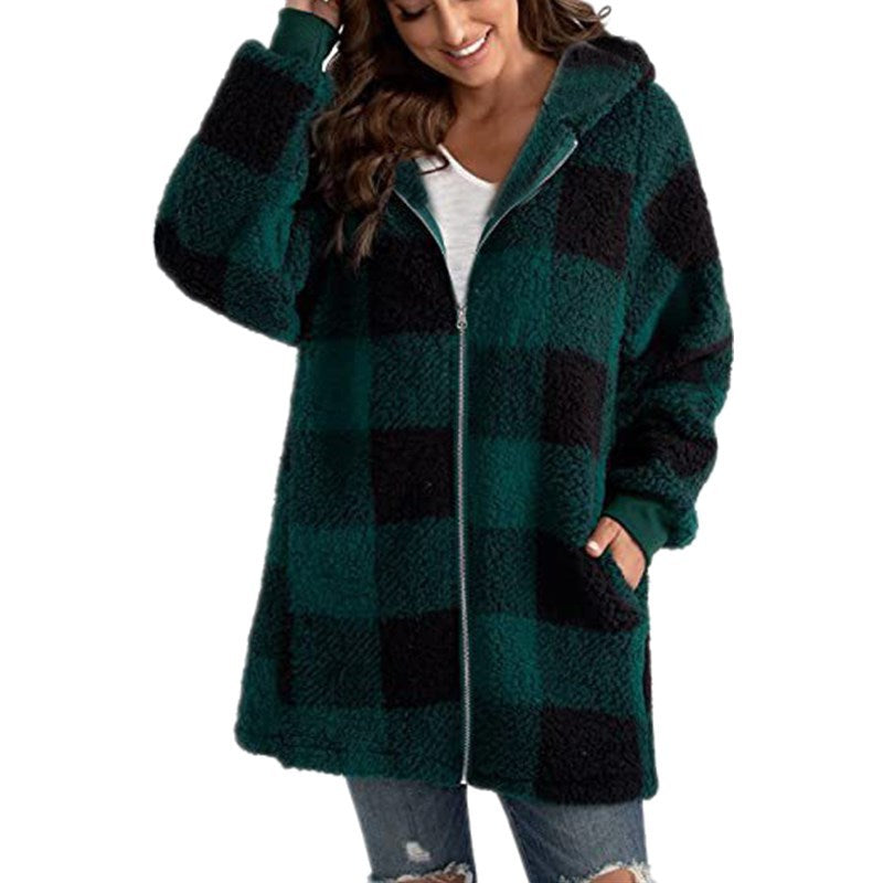 Warm Plaid Fleece Hooded Jacket
