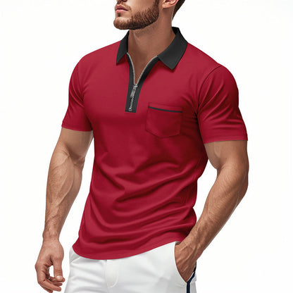 Men's Slim Fit Polo Shirt Cotton Zip Front
