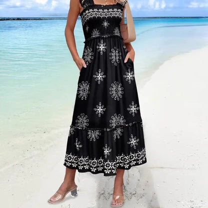 Relaxed Fit Women's Midi Palm Print Cotton Dress