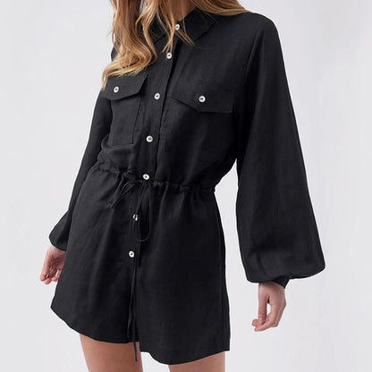 Relaxed Fit Women's Cotton Romper with Long Sleeves