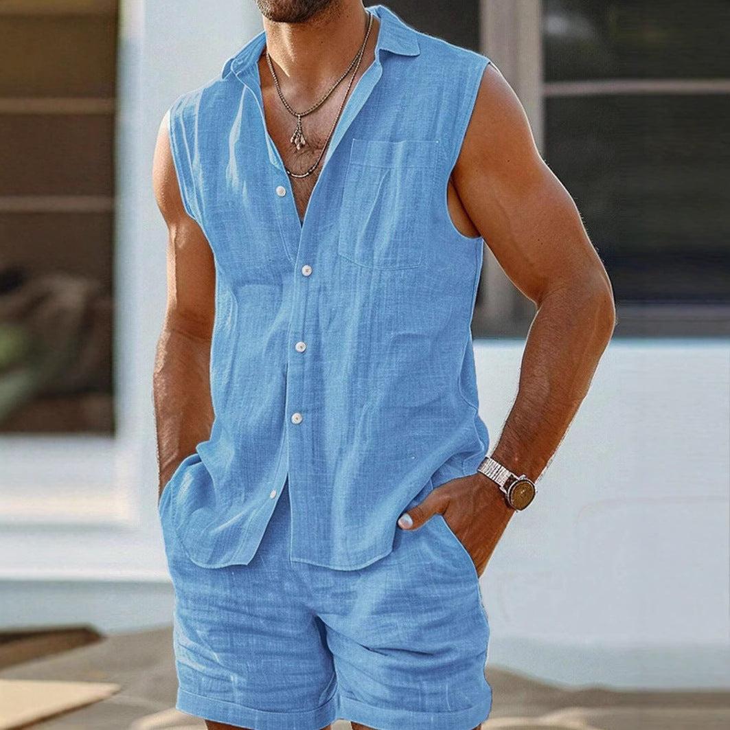 Men's Casual Shirt and Shorts Set – Breathable Linen Blend