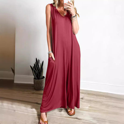 Ladies' Long V-Neck Summer Dress with Pockets