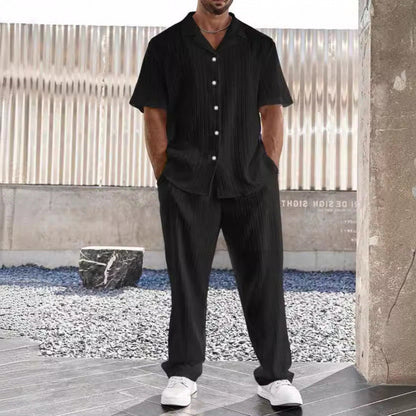 Casual Fit Men's Short Sleeve Shirt and Straight Pants Set
