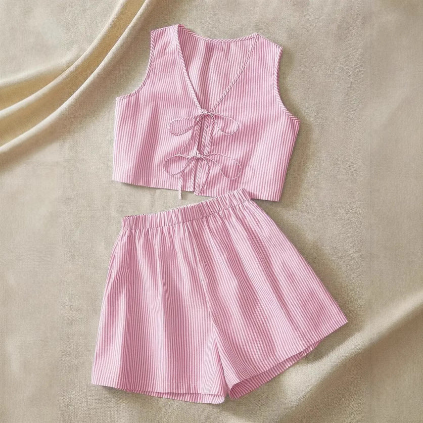Women's Striped Tank Top with Cute Bow Neckline