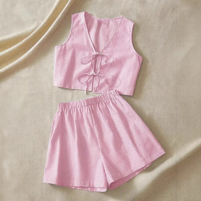 Women's Striped Tank Top with Cute Bow Neckline