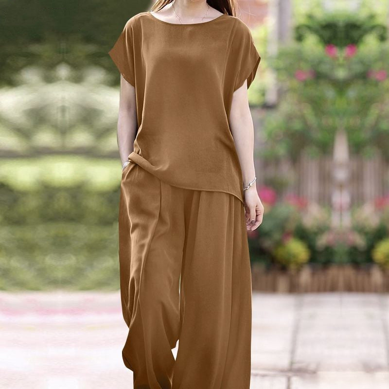 Comfy Women's 2 Piece Outfit Loose Top Wide Leg Pants