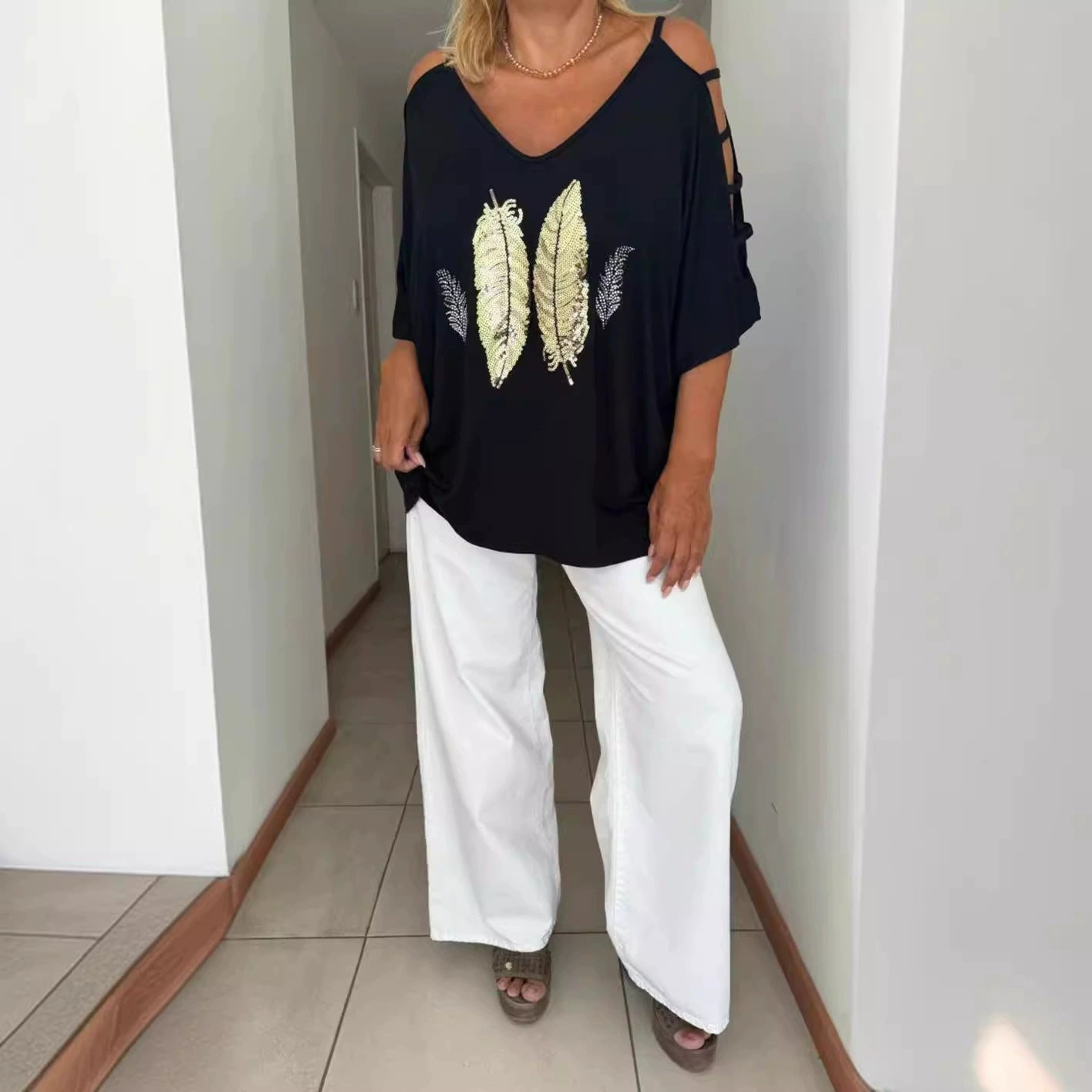 Relaxed Fit Womens Tee with Cute Cutouts - Nocini