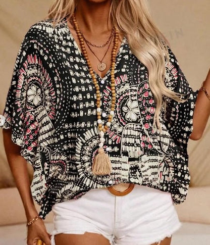 Casual Loose Fit V-Neck Women's Tee