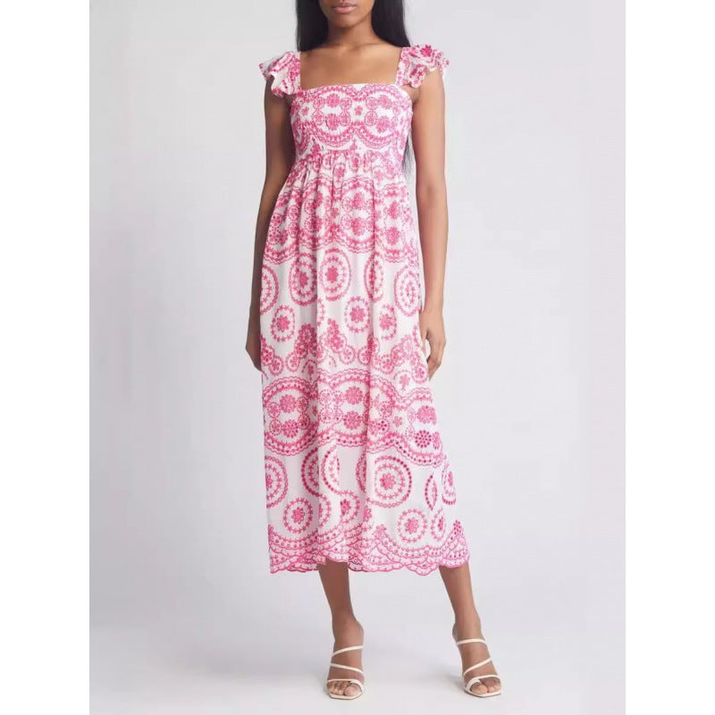 Casual Fit Women's Midi Dress with Ruffled Sleeves - Nocini