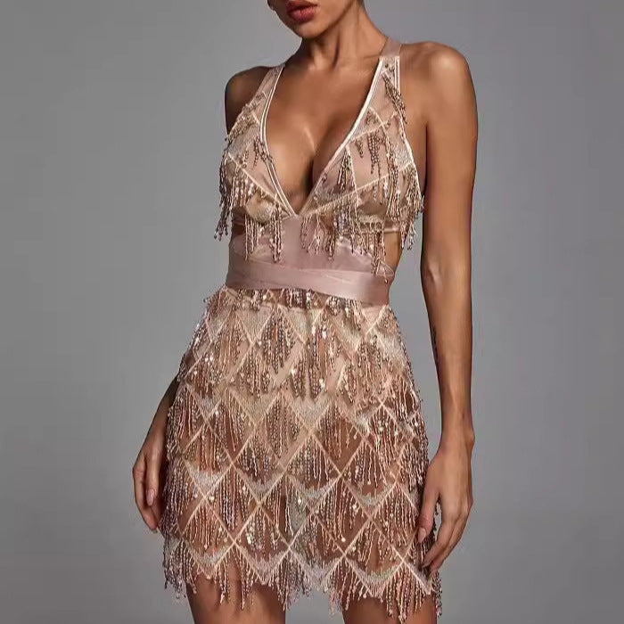 Sequined Fringe Midi Dress for Women - Nocini