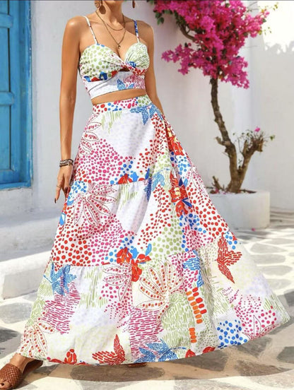 Ladies' Summer Crop Top and Flowy Maxi Skirt Set - Nocini