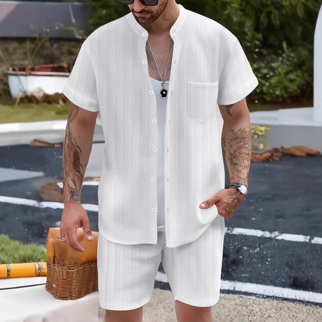 Men's Casual Henley Shirt and Shorts Set