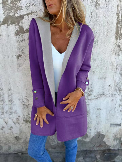 Cozy Women's Hooded Cardigan with Soft Button Cuffs