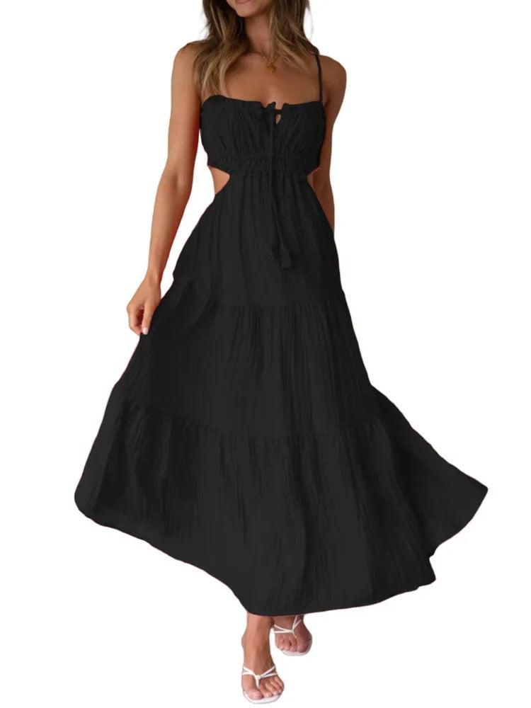 Loose Fit Maxi Dress with Layered Skirt and Open Back