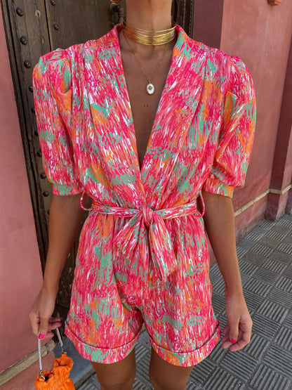 Casual Loose Fit Women's Jumpsuit with V Neckline