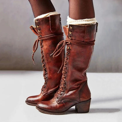 Tall Women's Boots with Block Heel and Lace Up Detail
